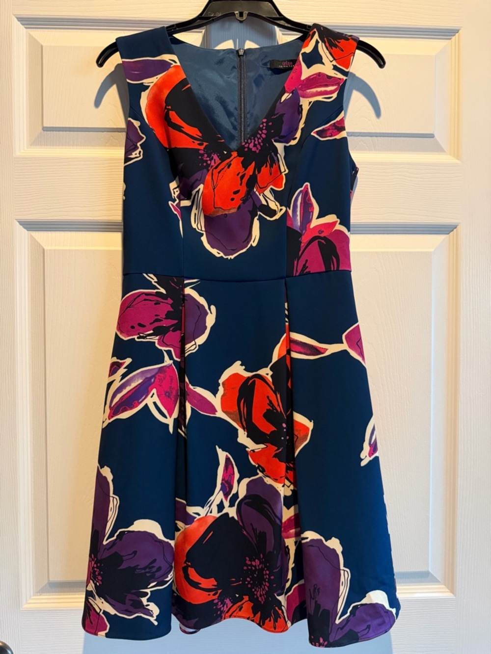Trina Turk Navy Fit-and-Flare Dress with Red, Purple & Pink Floral
